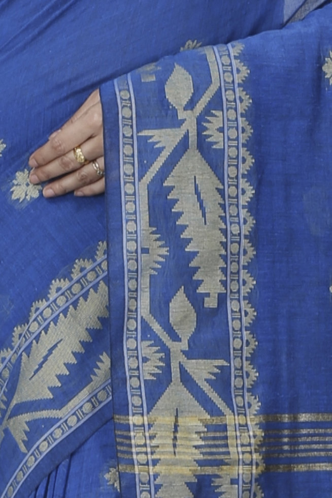 Blue Pure Cotton Tuma Hand Loom Saree (1194)